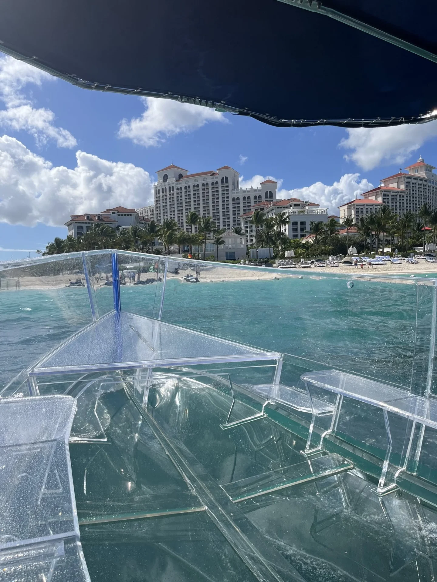 A view from inside the clear boat toward Nassau